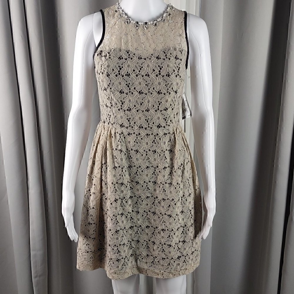 Kensie Beige And Black Embellished Crew-Neck Flared Dress Size XS (NWT) - Picture 2 of 13